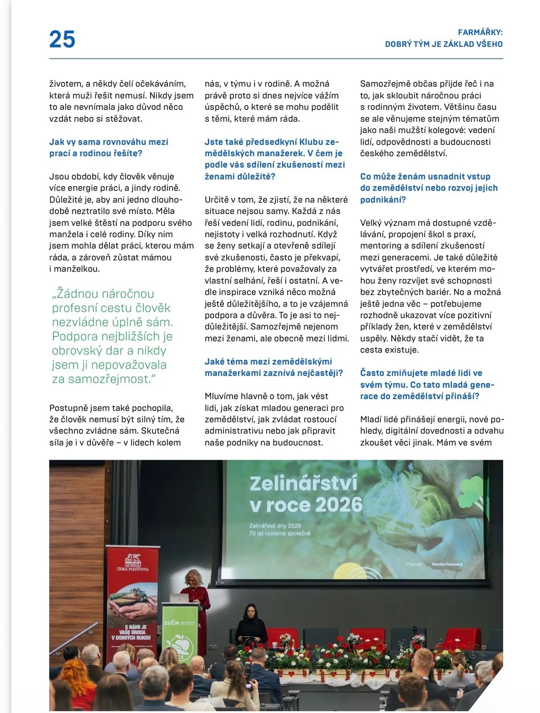SZIF Newsletter červenec/srpen 2026, strana 25 — o rovnováze mezi prací a rodinou a o Klubu zemědělských manažerek